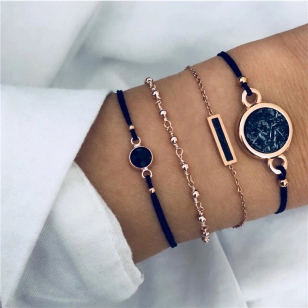 4 Piece Bracelet Black Minimalist Marble